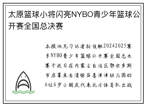 太原篮球小将闪亮NYBO青少年篮球公开赛全国总决赛