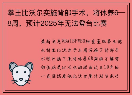 拳王比沃尔实施背部手术，将休养6—8周，预计2025年无法登台比赛